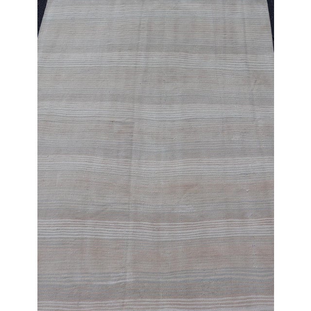 Measures: 3'7 x 5'2 Vintage Turkish Kilim Rug In Beige and Cream Stripes And Tones 3'7 x 5'2. Keivan Woven Arts / Rug /...