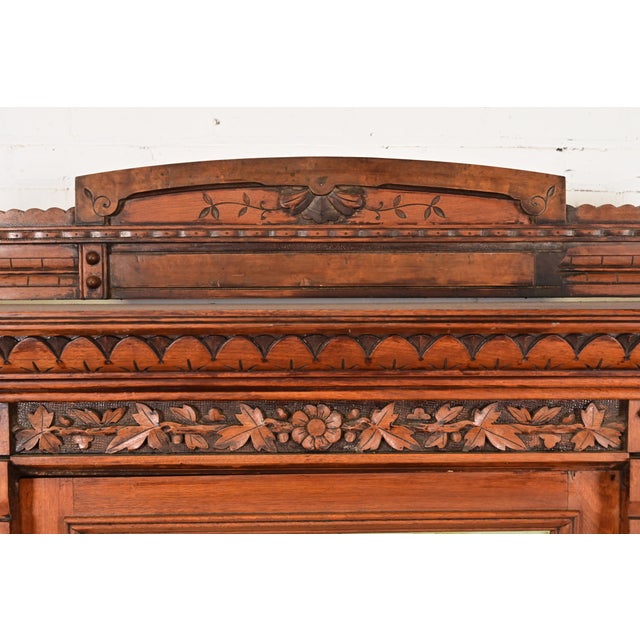 Wood Herter Brothers Style Antique Eastlake Victorian Carved Walnut Triple Bookcase or Display Cabinet, Circa 1880s For Sale - Image 7 of 12