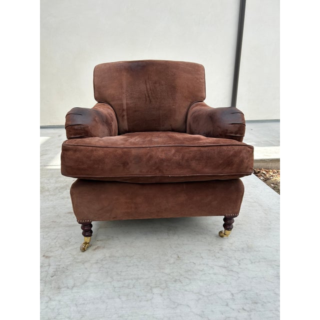 1990s Pair of George Smith Suede Leather Club Chairs – 1999, Handmade in England** For Sale - Image 5 of 10