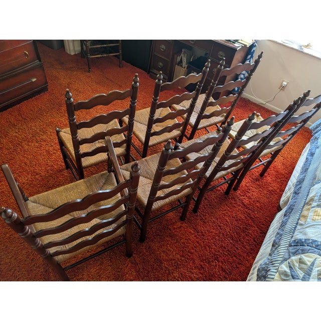 Farmhouse Vintage Tell City Chair Company Rush-Seat Dining Chairs Set of 7 For Sale - Image 3 of 16