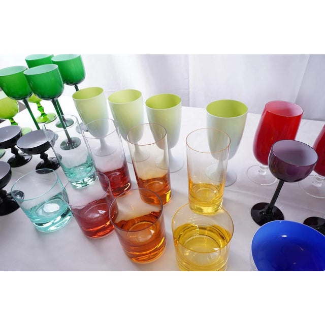 1950s Vintage Italian Carlo Moreti MCM Sherbet Champagne Glasses, Moser Whisky Crystal Barware & Murano Glass Goblets Portieux Vallerysthal Style, Set 44pcs For Sale - Image 5 of 7