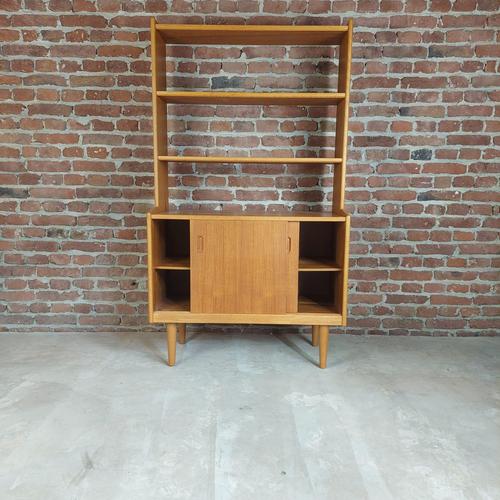 Oak Bookcase with Sliding Doors, Denmark, 1960s For Sale - Image 3 of 5