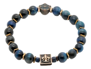 Blue Tiger Eye Stone Shield Charm Beaded Bracelet