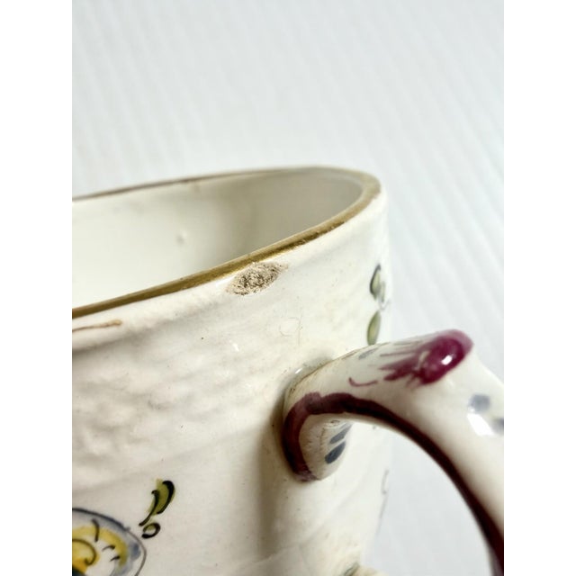White Antique Armorial Pearlware Porcelain Teacup Demitasse, Hand Painted Flowers & Crest For Sale - Image 8 of 12
