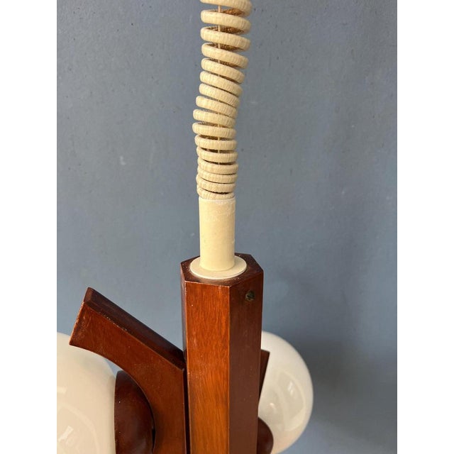 Glass Mid-Century Brown Pendant Lamp with Opaline Glass Shades from Bony For Sale - Image 7 of 11