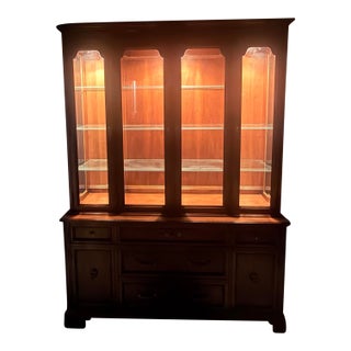 Vintage White Furniture Co. Mebane, Nc 7 Foot Lighted French Provincial China Hutch (2 Piece) For Sale