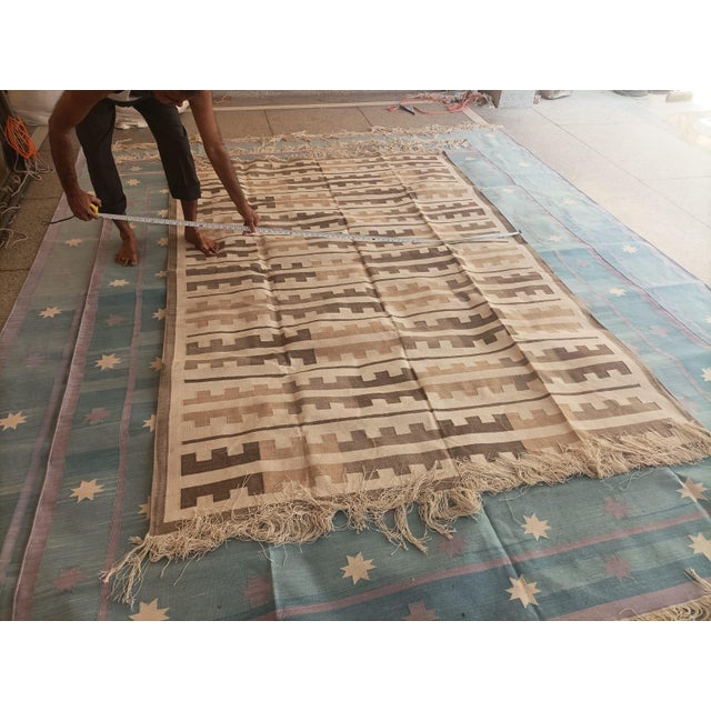 Handmade Cotton Rug, Natural Vegetable Dyed, Beige and White Marianne Rug - 6'x9' For Sale - Image 10 of 12