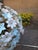 Blue Large Brass Pendant Lamp with White and Blue Murano Glass Flowers For Sale - Image 8 of 9