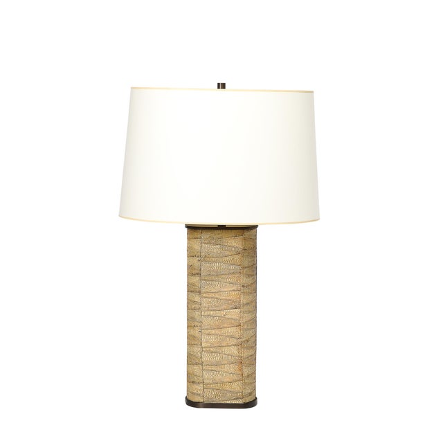 Mid-Century Modern Pair of Mid-Century Tessellated Lizard & Bronze Table Lamps by Karl Springer For Sale - Image 3 of 15
