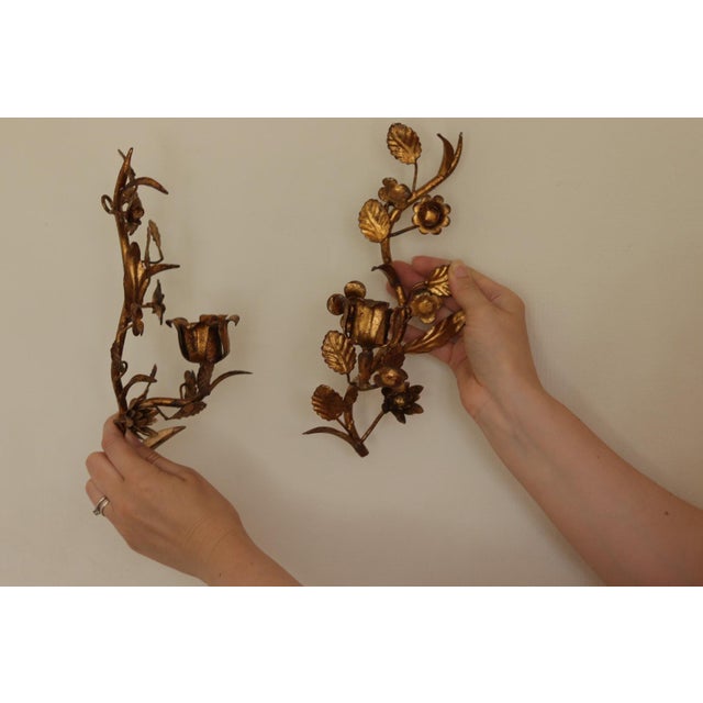 Mid-Century Italian Gilded Metal Sconces, Set of 2 For Sale - Image 13 of 17