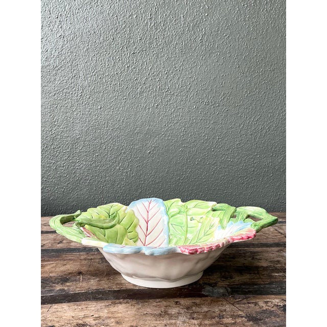 Light Green Vintage Fitz and Floyd Glazed Ceramic Leaf Bowl For Sale - Image 8 of 12