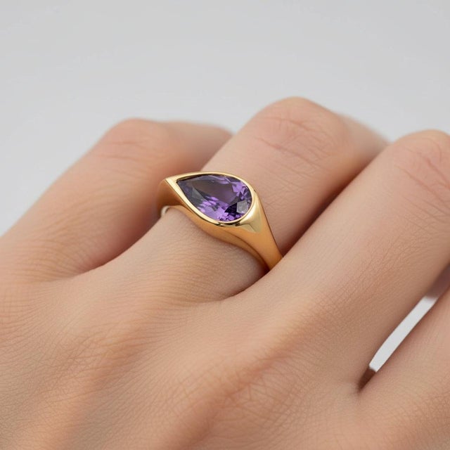 Not Yet Made - Made To Order Pear Amethyst East-West Ring, Size 7.5 For Sale - Image 5 of 9
