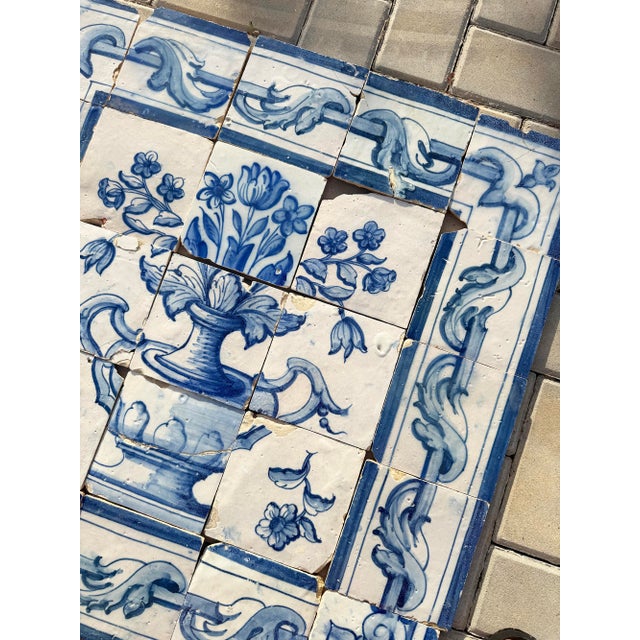 Antique 18th Century Portuguese Blue & White Floral Bouquet Tile Panel For Sale - Image 16 of 17
