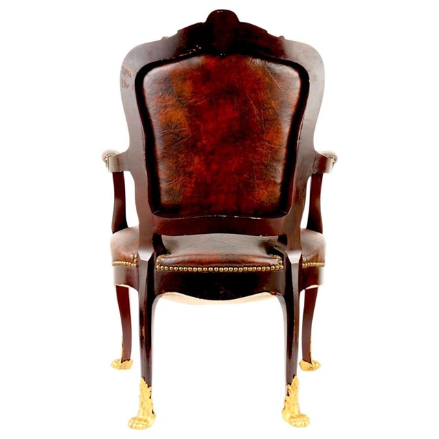 French Francois Linke Style Ormolu and Wood Leather Armchair For Sale - Image 4 of 18