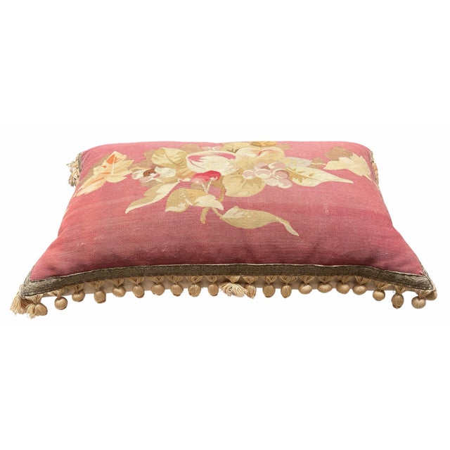 French Aubusson Needlepoint & Silk Down Designer Pillow For Sale - Image 4 of 6