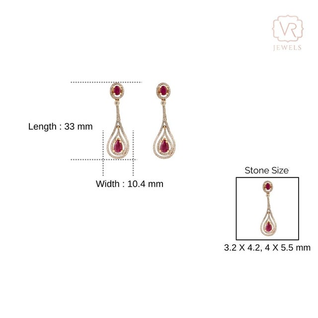 Metal Mid 20s Style Red Ruby Drop & Dangle Earrings With Natural Diamonds in 18k Gold- A Pair For Sale - Image 7 of 10