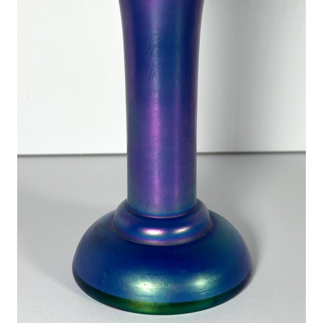 Loetz Loetz Iridescent Blue Glass Vase: Austrian Pierced Art Nouveau Vase, c. 1905 For Sale - Image 4 of 10