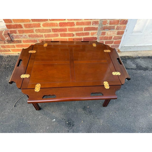 English Vintage Baker Furniture Chippendale Style Mahogany Butler Tray Coffee Table For Sale - Image 3 of 18