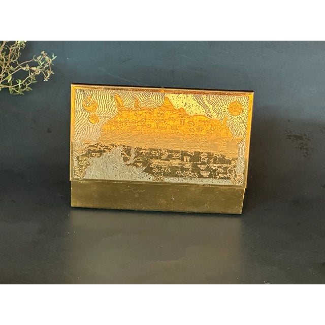 Vintage Brass Cigarette Box With Etched Pictorial Map For Sale - Image 10 of 12