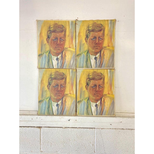 1960s Set of 4 Vintage Mid Century Screened Kennedy Pop Art Portraits For Sale - Image 5 of 8