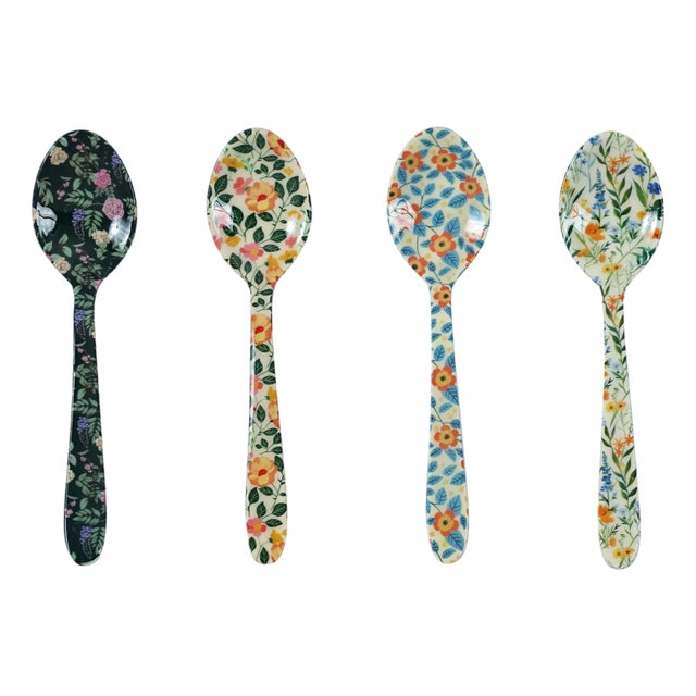 Planted Tea Spoons in Mixed Garden Prints - Set of 4 For Sale