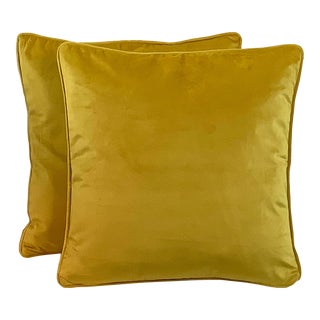 Contemporary Italian Velvet Yellow Pillows- (A Pair) For Sale