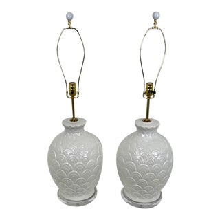 Vintage Large Ceramic Scallop Pattern Table Lamps - a Pair For Sale