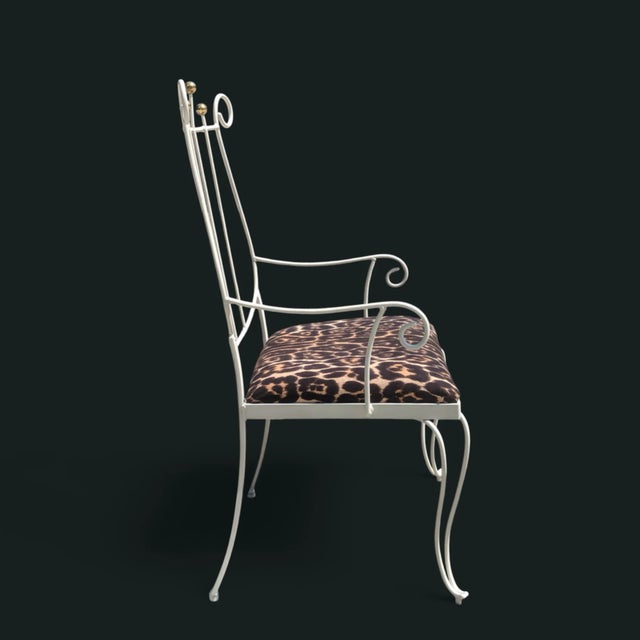 Vintage White Wrought Iron Lyre Arm Chair With Leopard Seat Cushion For Sale - Image 11 of 12