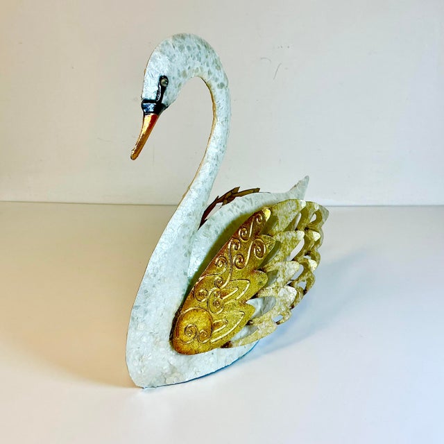 Mid-Century Coastal Hollywood Regency Italian Capiz Shell Encrusted Tole Swan Sculpture. For Sale - Image 4 of 16