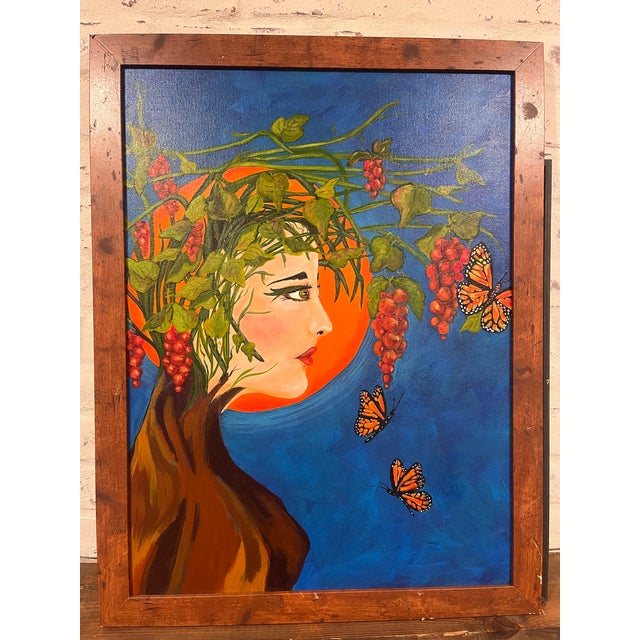 1990s 1990s– Woman With Grapes & Butterflies – Original Figurative Artwork For Sale - Image 5 of 12