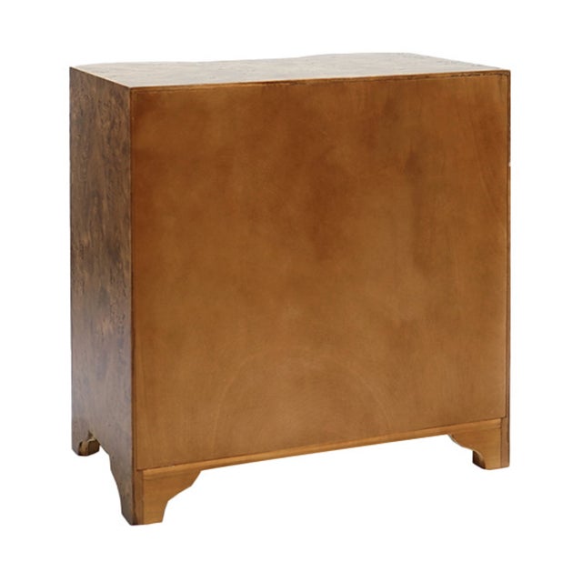 Wood Matthew Izzo Home Dark Burlwood Three Drawer Side Table With Acrylic and Brass Drawer Pulls For Sale - Image 7 of 8