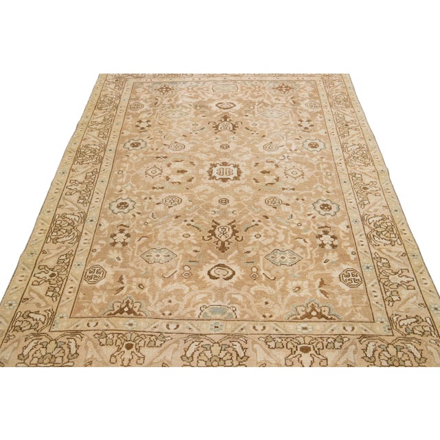 Persian Antique Persian Malayer Handmade Beige Wool Rug With Allover Motif For Sale - Image 3 of 7
