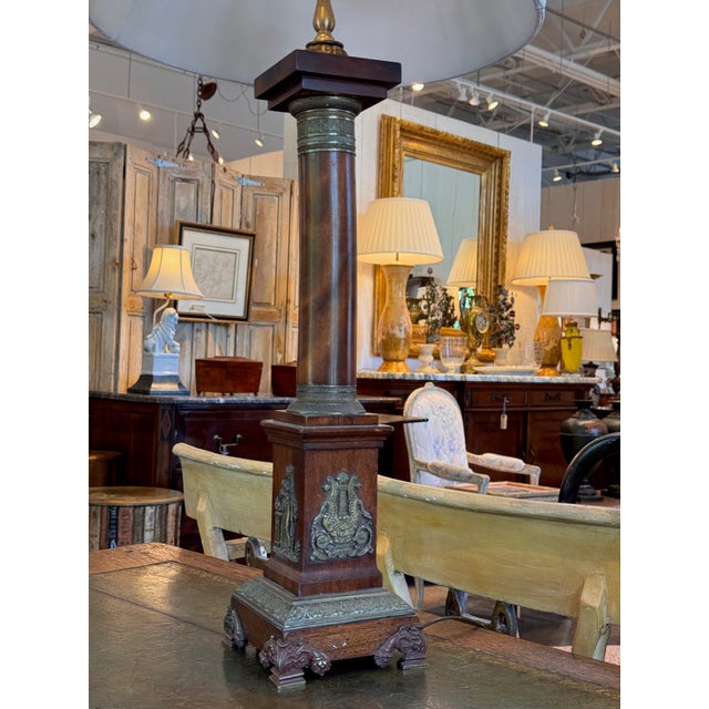 Brown 1920s Mahogany Column Lamp With Bronze Mounts For Sale - Image 8 of 10