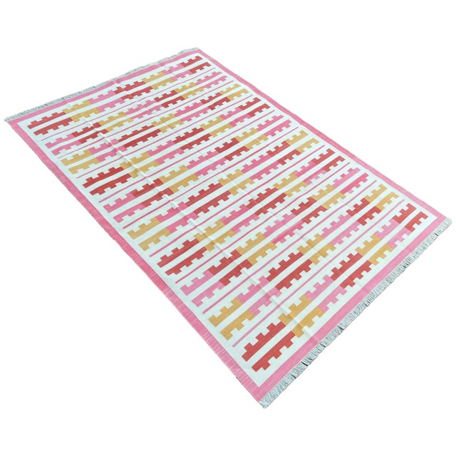 Handmade Cotton Natural Vegetable Dyed Reversible Pink Yellow Red Marianne Rug - 12'x15' For Sale - Image 11 of 11