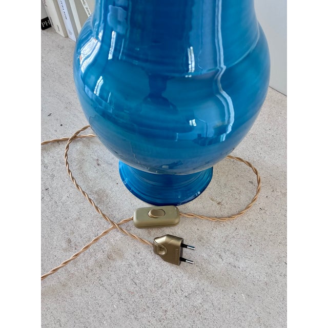 Poire Lamp in Bright Blue Ceramic, 1970 For Sale - Image 4 of 5