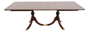 Baker Furniture Style Georgian Mahogany Double Pedestal Extension Dining Table, Newly Refinished