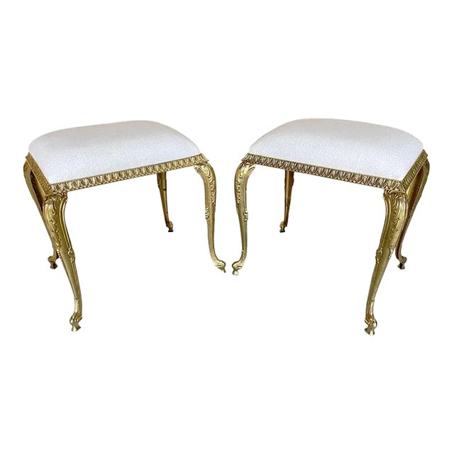 20th Century French Neoclassical Bronze Benches /Ottomans Kravet Cashmere Upholstery - a Pair For Sale