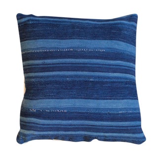 Dark Blue Striped Indigo Throw Pillow For Sale
