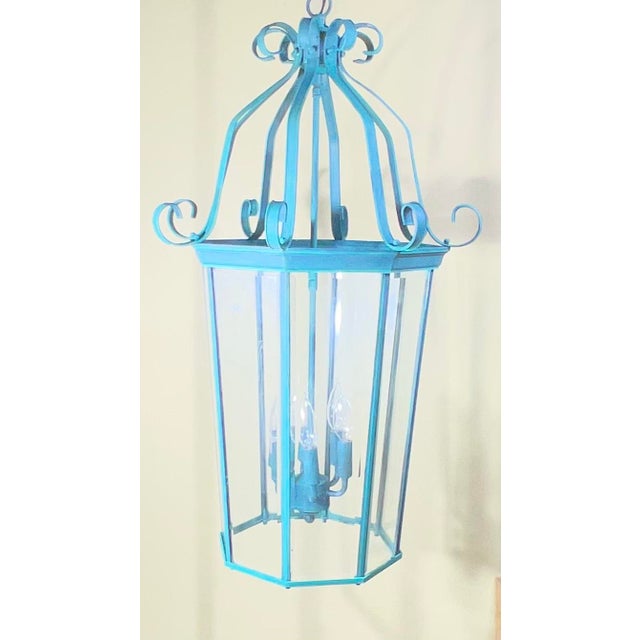 Vintage-Style French Provincial Solid Zinc Hanging Lantern - Verdigris Finish For Sale - Image 4 of 13