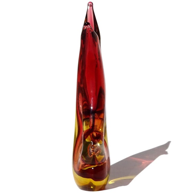 Murano Murano Vintage Abstract Sommerso Red Yellow Orange Italian Midcentury Art Glass Flower Vase For Sale - Image 4 of 8