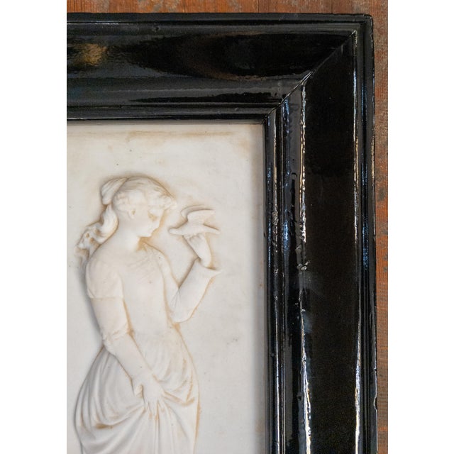 19th Century American Victorian Carved Bas Relief Marble Plaque of Lady With Dove For Sale - Image 4 of 10