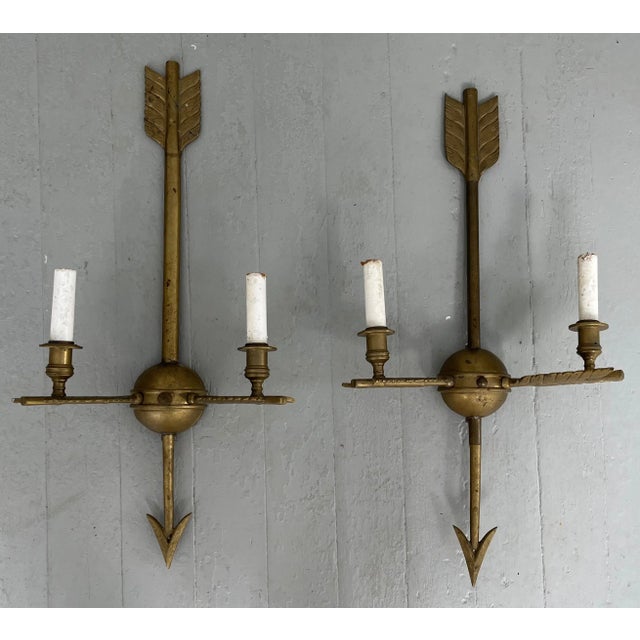 Large Antique 19th Century French Directoire Style Brass Arrow Form Wall Light Sconces - a Pair For Sale - Image 13 of 13