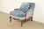 French Provincial Baker Furniture Style French Provincial Louis XV Carved Walnut Velvet Upholstered Lounge Chair and Ottoman | Circa 1960s For Sale - Image 3 of 16