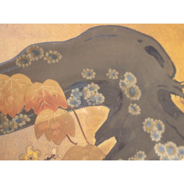 "Pheasant and Sakura", Pre-1964 Showa Era Japanese Painted Byobu Screen For Sale - Image 13 of 18