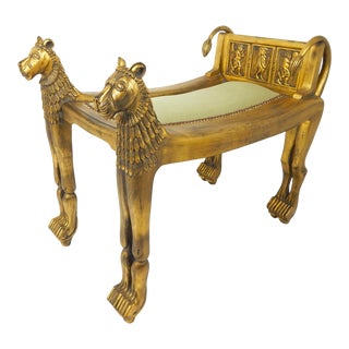 Late 20th Century Egyptian Carved Lion Bench For Sale