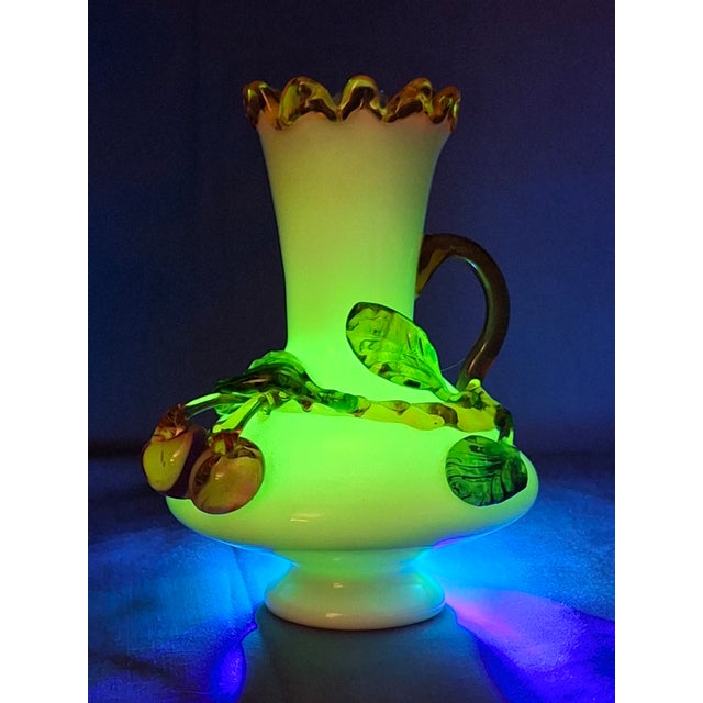 Antique Stevens & Williams Uranium Custard Glass Vase Applied Fruit Cherries 5" C. 1880 For Sale - Image 14 of 18