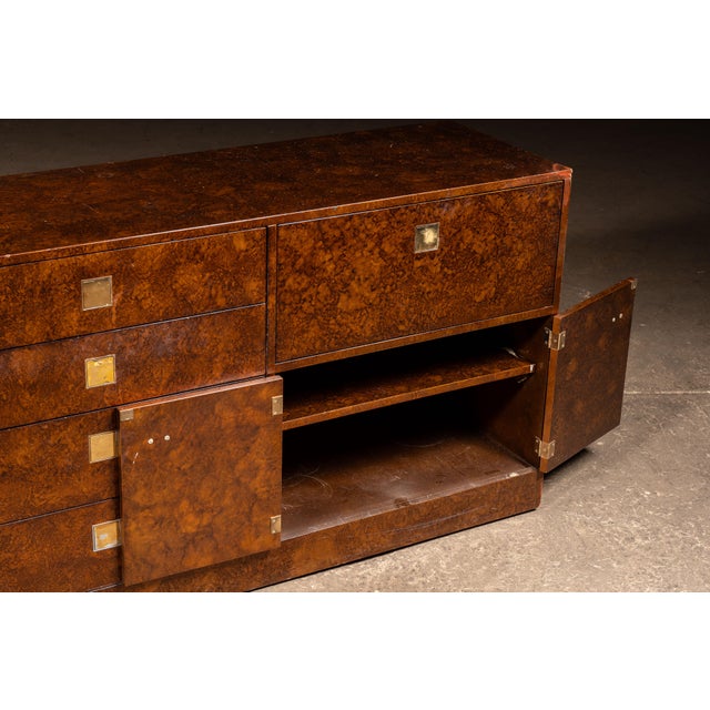 1930s Art Deco Burled Walnut Credenza With Brass Hardware For Sale - Image 9 of 18