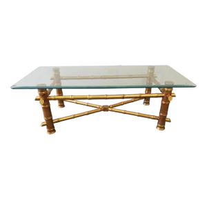 Faux Bamboo Giltwood Beveled Glass Top Cocktail Table Coffee Table