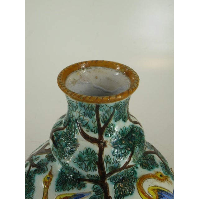 1900s Large Ceramic Vase Majolica Italian WITH 3 DOG & BIRDS Made Italy Neo-Classic For Sale - Image 4 of 12