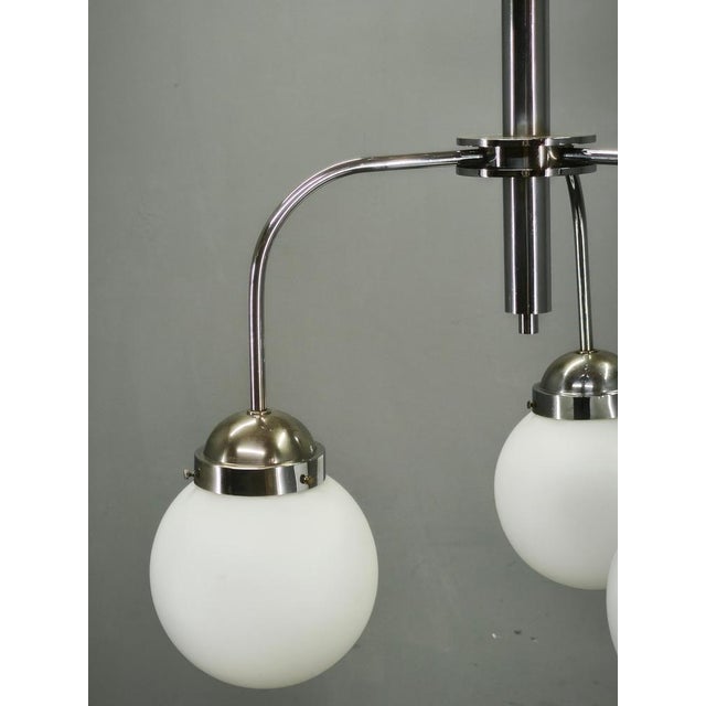 Czech Bauhaus Chandelier with Opaline Glass Globes, 1940s For Sale - Image 13 of 17